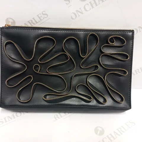 STELLA MCCARTNEY BLACK CAVENDISH VEGAN LEATHER ZIP EMBELLISHED CLUTCH BAG