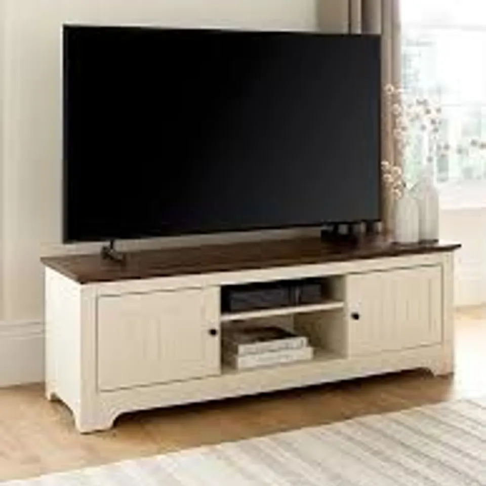 BOXED DEVON TV UNIT - IVORY/WALNUT - FITS UP TO 55 INCH TV (1 BOX) RRP £139