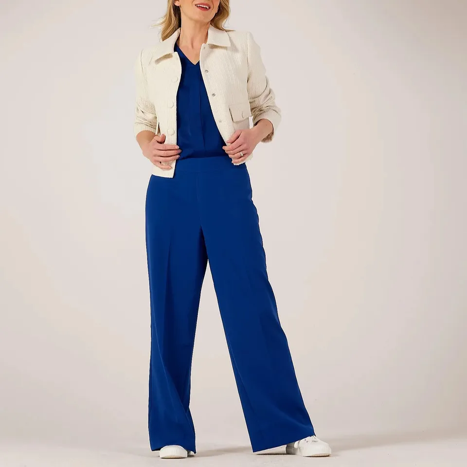 RUTH LANGSFORD WIDE LEG TROUSER STANDARD IN NAVY - SIZE 14