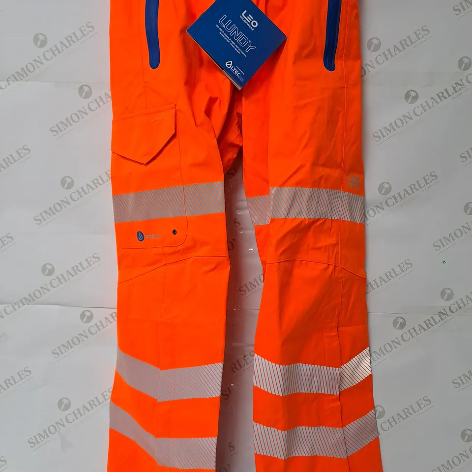 LEO WORKWEAR LUNDY HIGH VIS ORANGE PANTS - MEDIUM