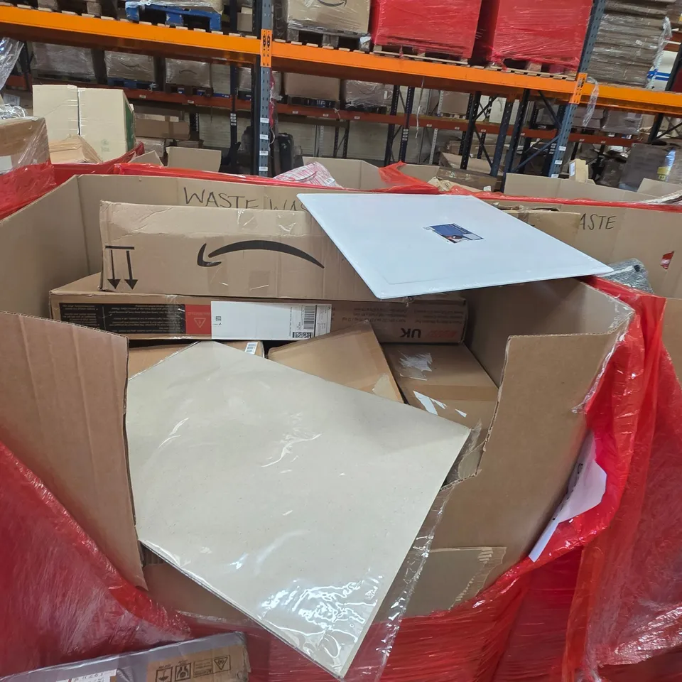 PALLET OF ASSORTED HOUSEHOLD GOODS AND PRODUCTS TO INCLUDE;TODDLER TOWER,CEILING FAN,BATHTUB SHEET