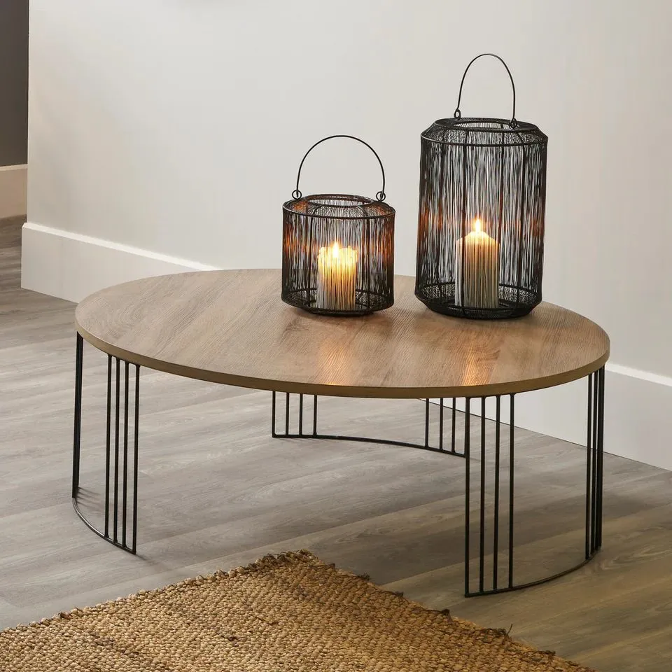 BOXED PACIFIC LIFESTYLE - ATRI DARK WOOD AND BLACK METAL ROUND COFFEE TABLE