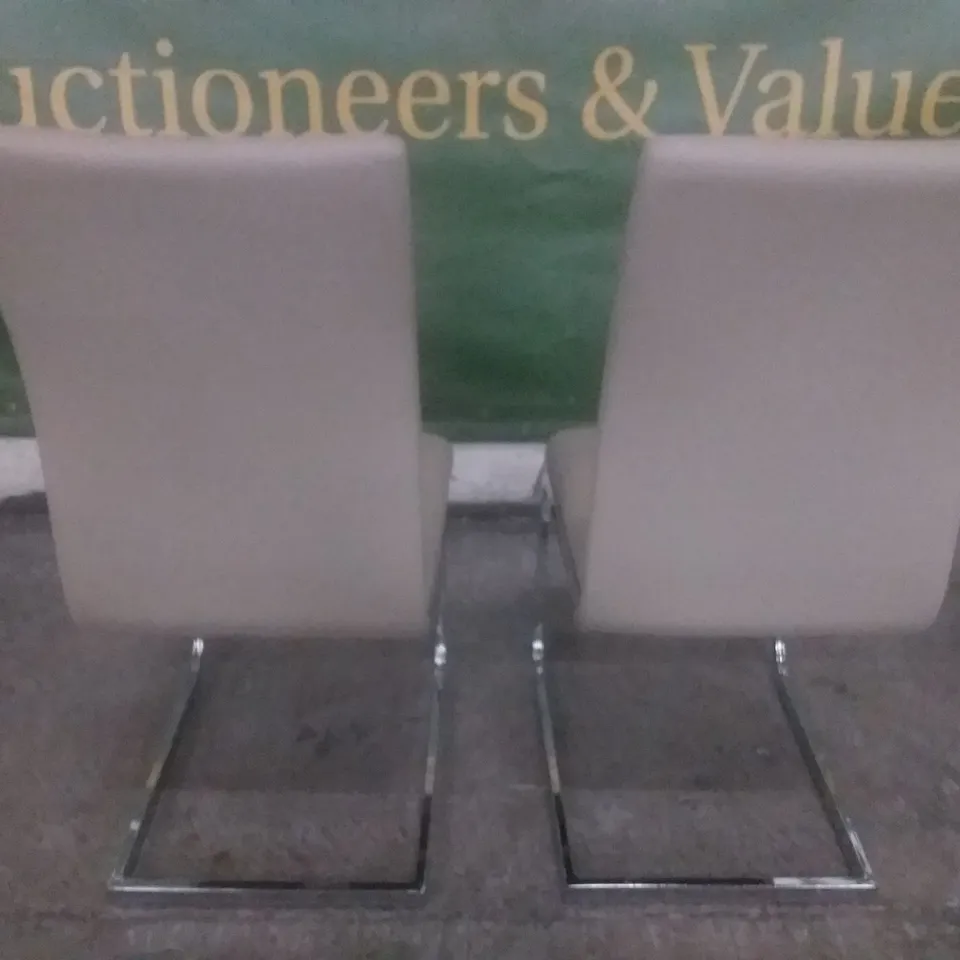 SET OF 2 NEW PERTH TAUPE LEATHER DINING CHAIRS (CHROME LEG)