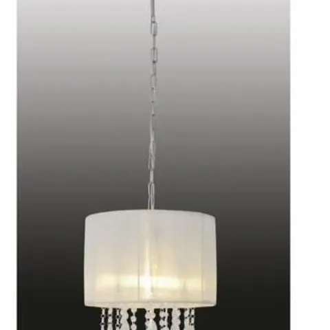 BOXED NAEVE LEUCHTEN INDIVIDUAL 1 LIGHT DRUM PENDANT IN WHITE WITH ACRYLIC CRYSTALS 15CM