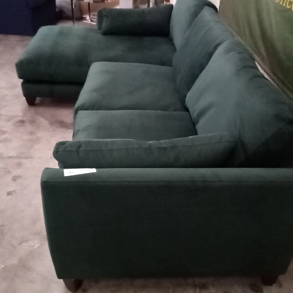 QUALITY THE LOUNGE CO DESIGNER DBL CHAISE SOFA - GREEN FABRIC