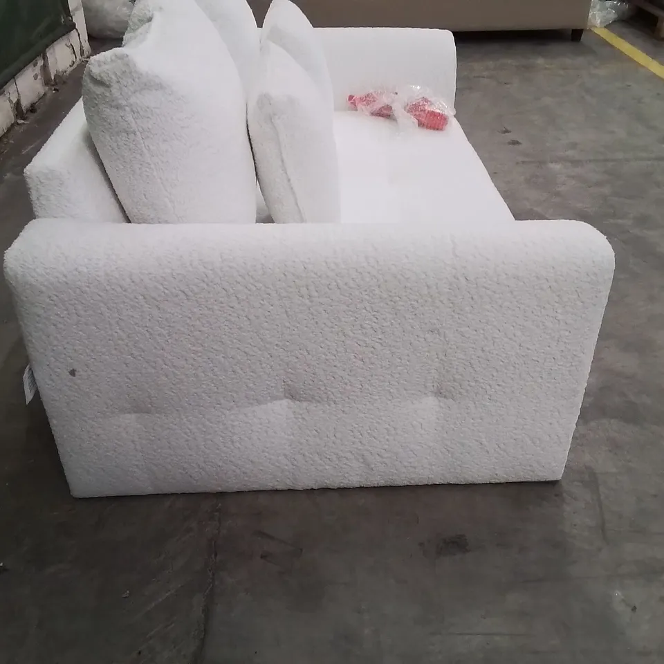 QUALITY DESIGNER FLEECE FEEL FABRIC UPHOLSTERED WHITE 2 SEATER SOFA