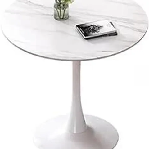 BOXED ROUND MARBLE DINING TABLE MID-CENTURY TABLE WITH METAL PEDESTAL (1 BOX)