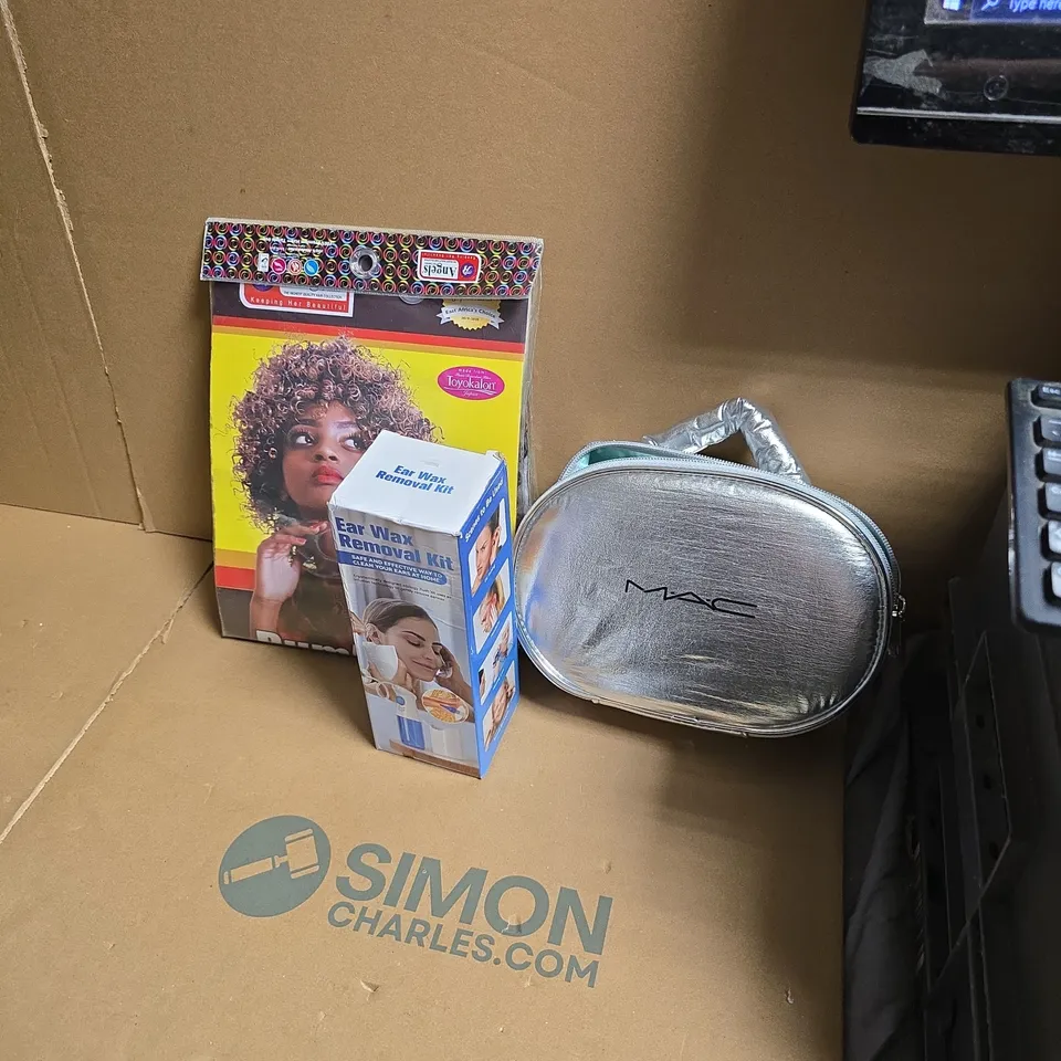 APPROXIMATELY 10 ASSORTED HEALTH & BEAUTY PRODUCTS TO INCLUDE EAR WAX REMOVER KIT, MAC MAKE UP BAG, WIG ETC - COLLECTION ONLY