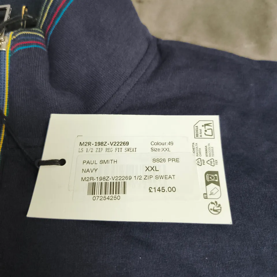 PAUL SMITH NAVY 1/2 ZIP SWEATSHIRT – XXL – STRIPE TRIM