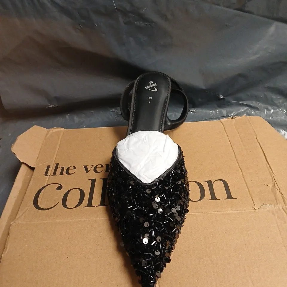 WOMEN'S BLACK SEQUIN SLINGBACK PUMP – UK 8