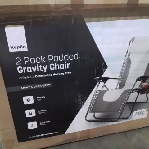 BOXED KEPLIN 2 PACK OF PADDED GRAVITY CHAIRS -LIGHT & DARK GREY-
