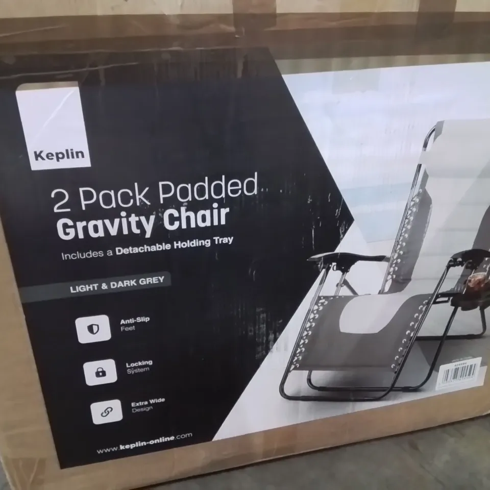 BOXED KEPLIN 2 PACK OF PADDED GRAVITY CHAIRS -LIGHT & DARK GREY-