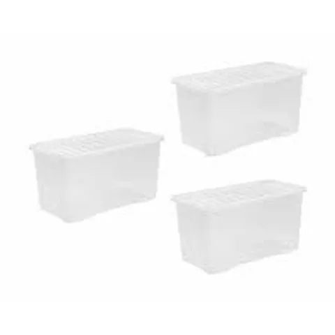 BOXED SET OF 3 WHAM CRYSTAL 110L PLASTIC STORAGE BOX