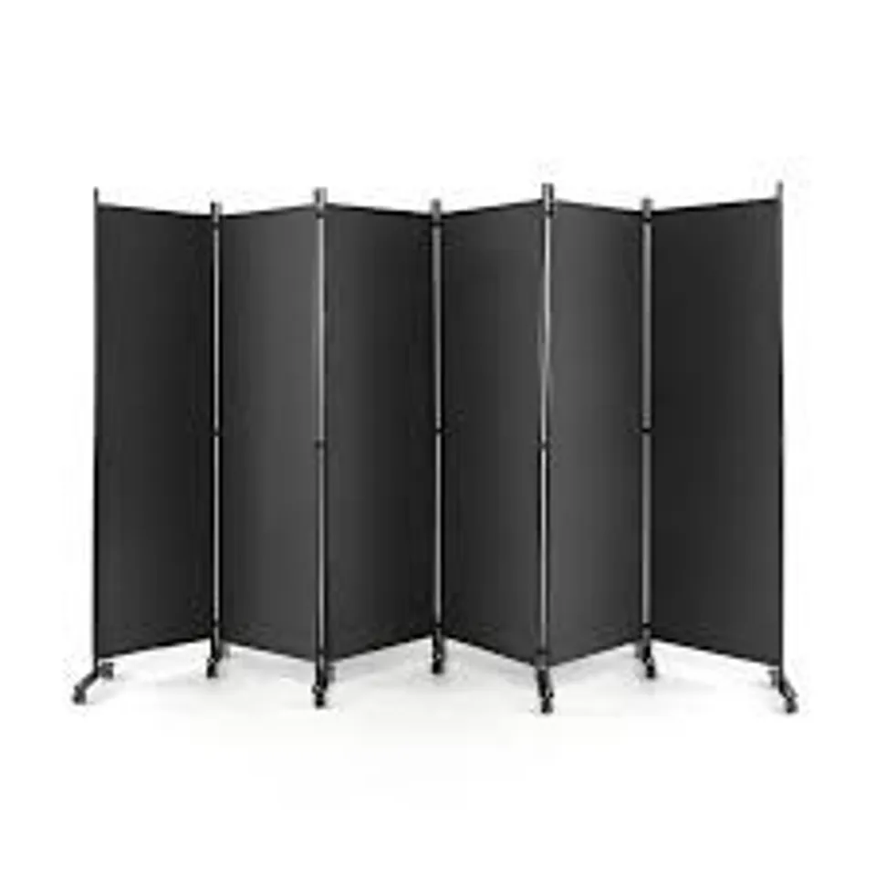 BOXED 6 PANEL ROOM DIVIDER ON WHEELS FOR INDOOR-GREY