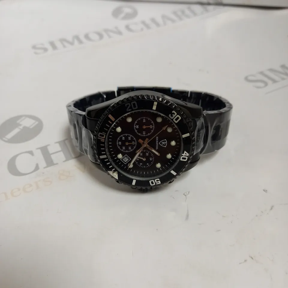 MENS RUCKSTUHL CHRONOGRAPH 8829 WATCH – BLACK DIAL - STAINLESS STEEL STRAP – 3ATM WATER RESISTANT – DATE FUNCTION