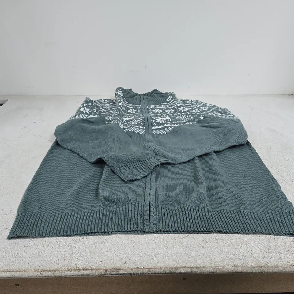 BON PRIX COLLECTION GREEN/WHITE FESTIVE KNITTED CARDIGAN UK 3XL