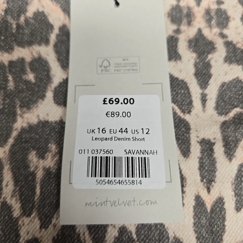 MINT VELVET LEOPARD DENIM SHORTS - UK 16