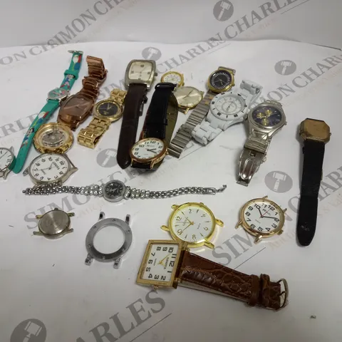 BOX OF APPROXIMATELY 20 ASSORTED WATCHES AND WATCH FACES IN VARIOUS BRANDS AND STYLES