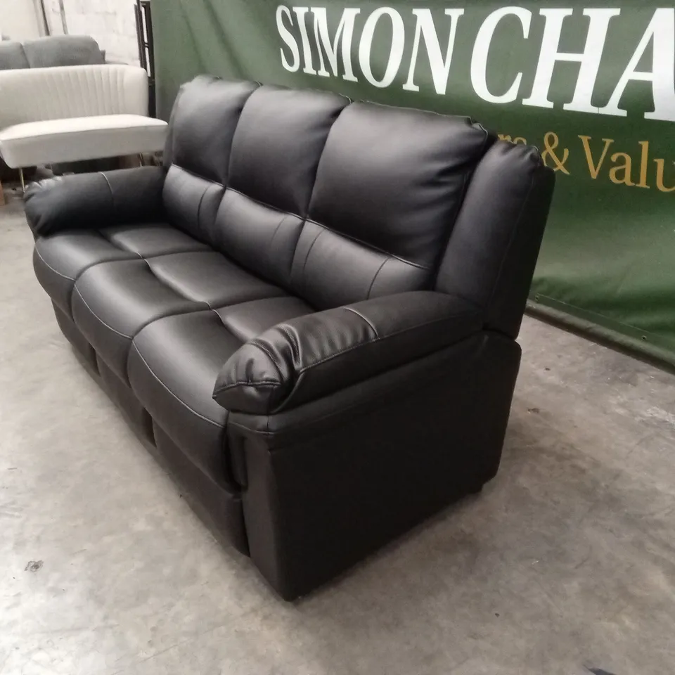 ALBION LUXURY FAUX LEATHER HIGH BACK 3 SEATER SOFA - BLACK RRP £599