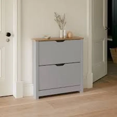 BOXED WINDSOR 2 DOOR SHOE CABINET - PALE GREY (1 BOX)