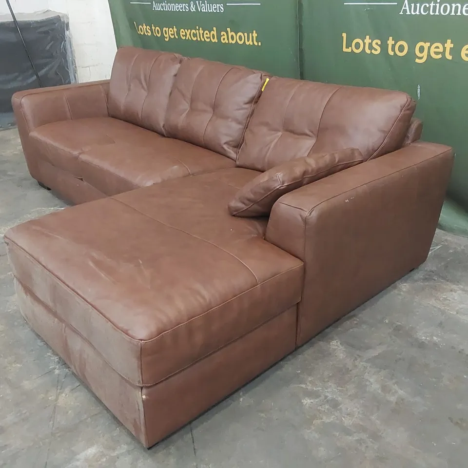 ARDEN LEATHER CORNER CHAISE SOFA - BROWN RRP £2399