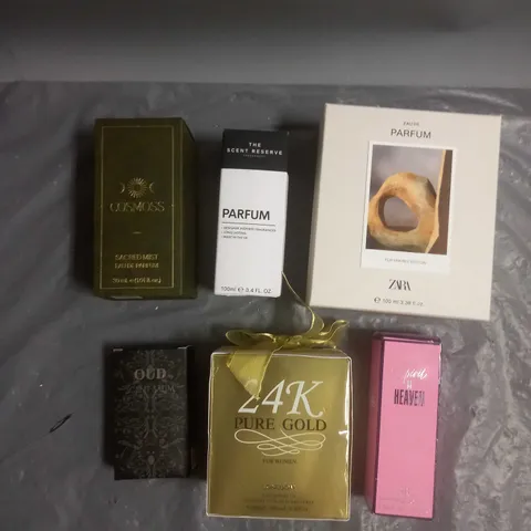 BOX OF APPROX 6 ASSORTED BOXED FRAGRANCES TO INCLUDE - ZARA FOR HIM RED EAU DE PARFUM - SPIRIT OF HEAVEN PARFUM - COSMOSS SACRED MIST - ETC