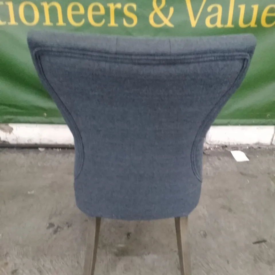 BEWLEY SLATE FABRIC BUTTON BACK DINING CHAIR WITH OAK LEGS