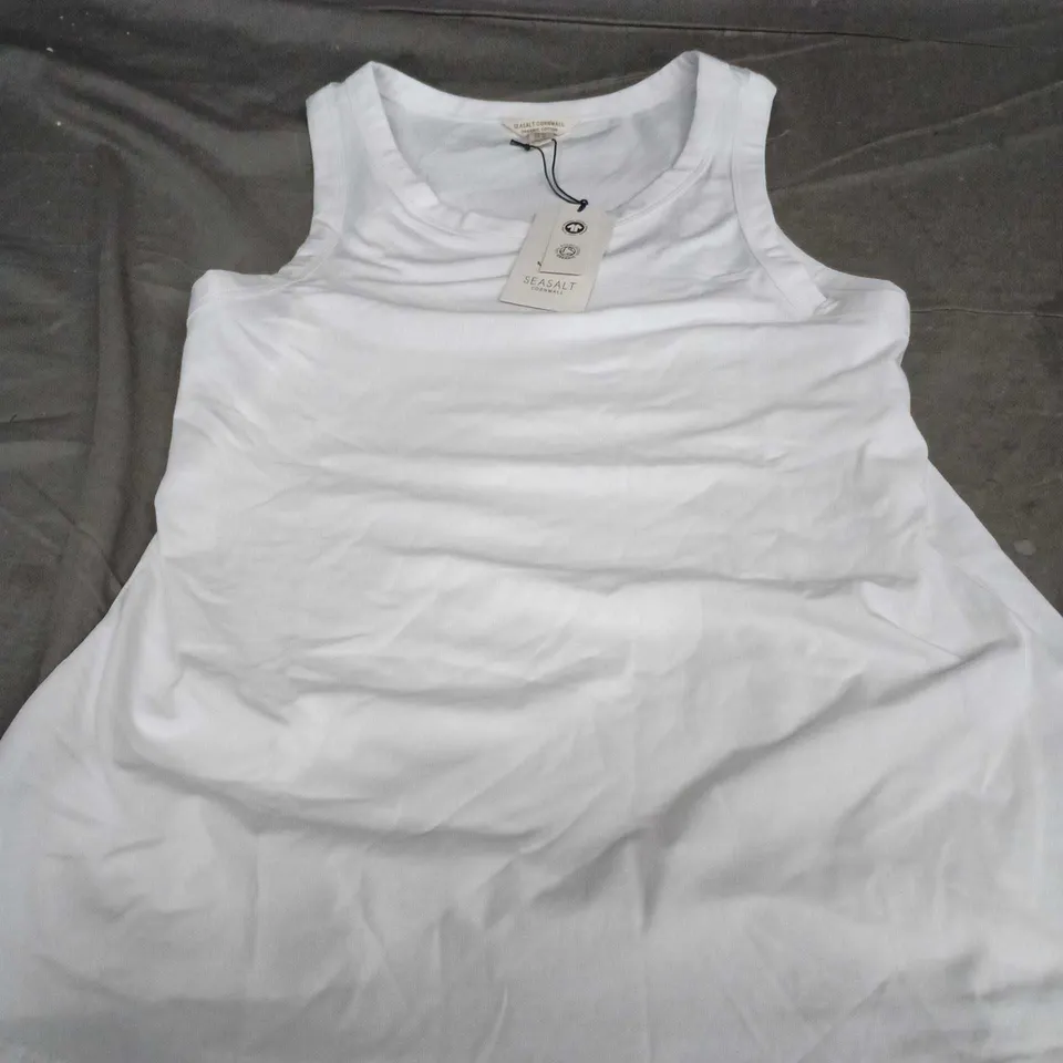 SEASALT CORNWALL WHITE ORGANIC COTTON SLEEVELESS TOP – UK 16