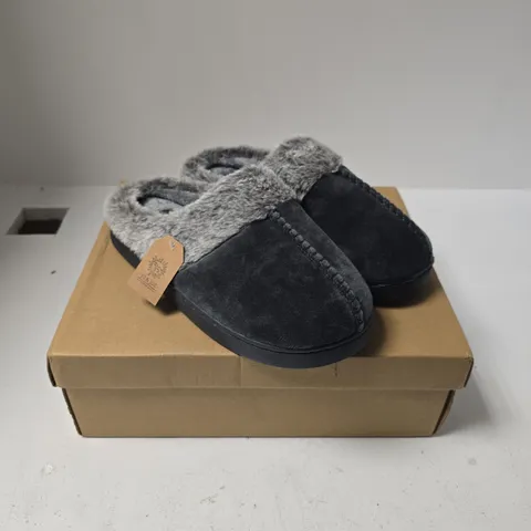 JO & JOE SLIPPERS – BLACK FAUX-FUR LINED, BRAZIL STYLE, UK 6