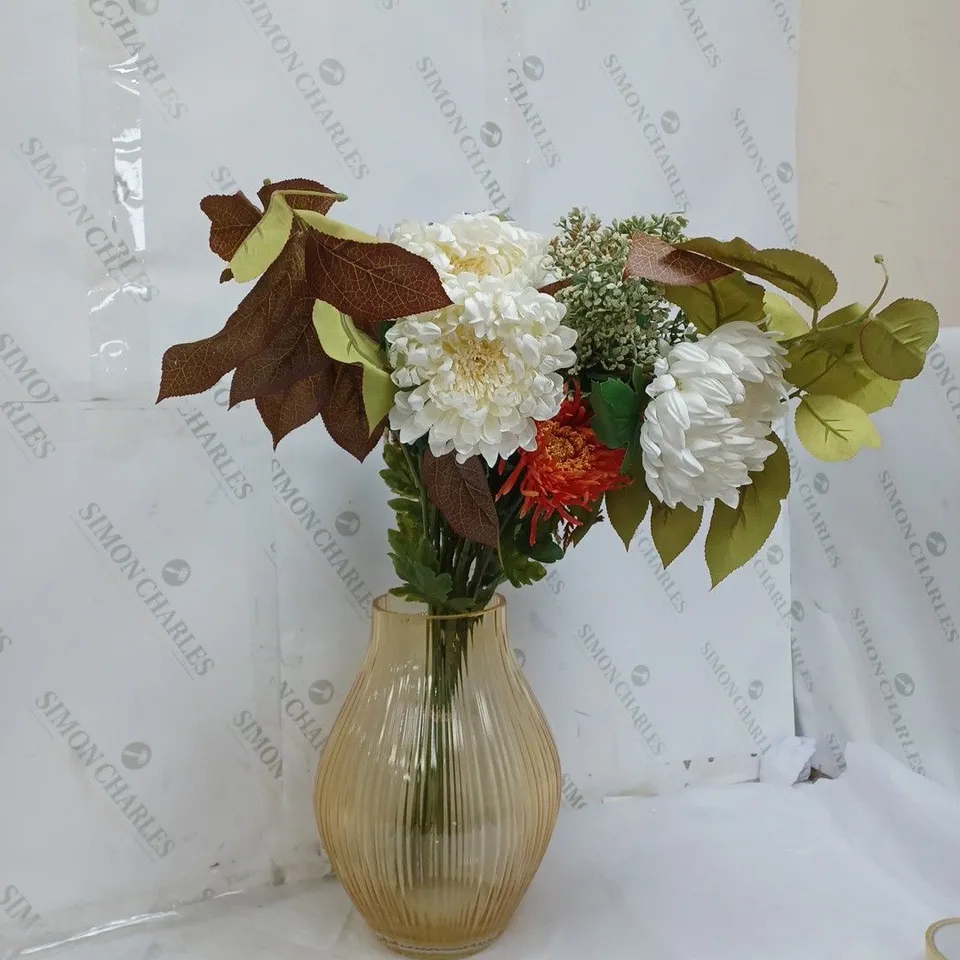 BOXED PEONY FAUX FLOWER ARRANGEMENT WITH VASE