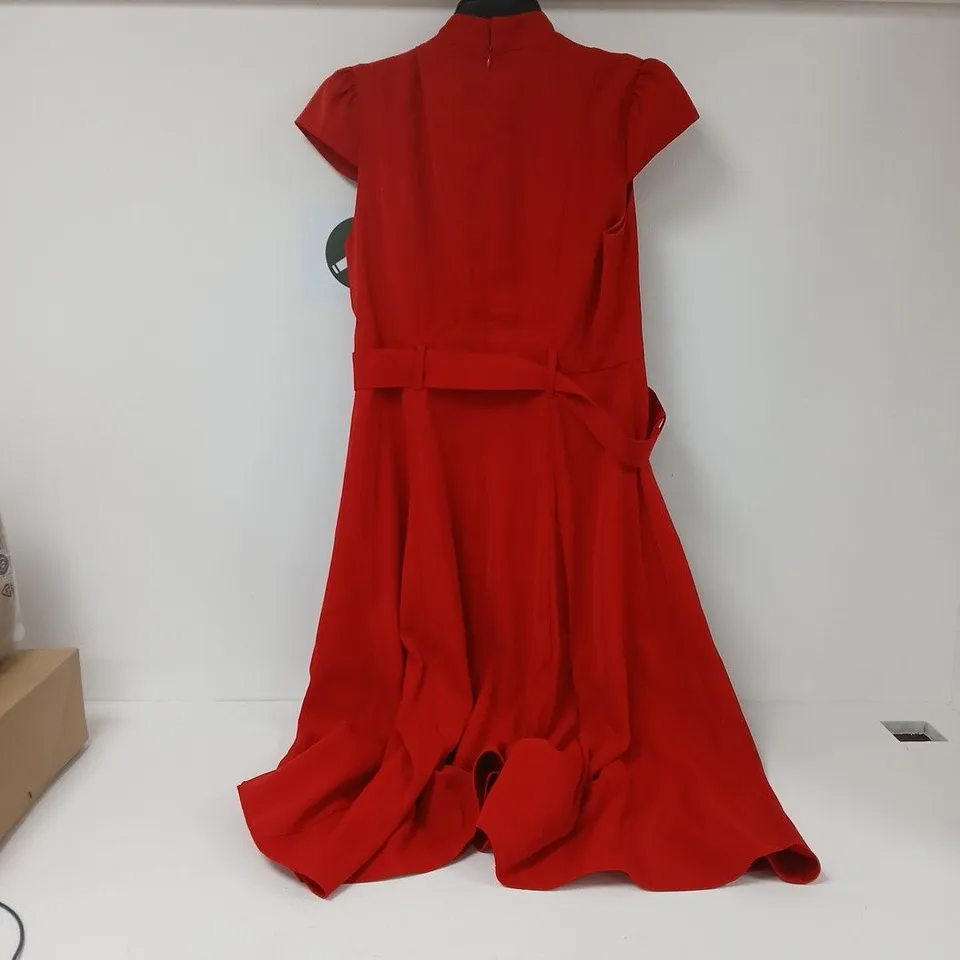 KALEIDOSCOPE RED BELT MIDI DRESS - UK 12