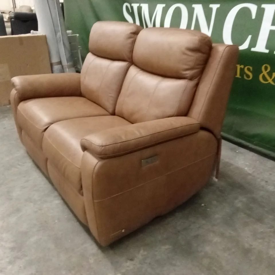 QUALITY DESIGNER SMALL 2 SEATER POWER RECLINER LEATHER SOFA - TAN