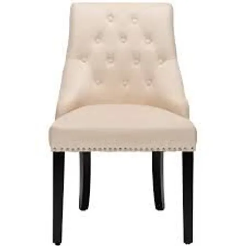 BOXED COSTWAY BEIGE BUTTON TUFTED VELVET STUDDED DINING CHAIR