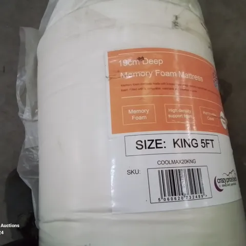 QUALITY BAGGED AND ROLLED 19CM DEEP MEMORY FOAM KINGSIZE MATTRESS