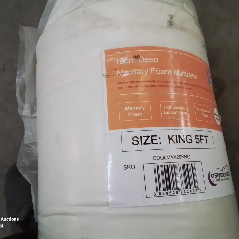 QUALITY BAGGED AND ROLLED 19CM DEEP MEMORY FOAM KINGSIZE MATTRESS 