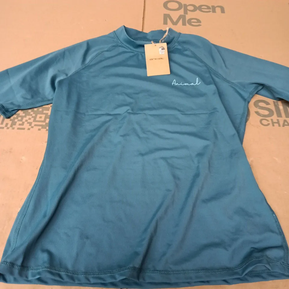 ANIMAL WOMENS DASIY SS RASH VEST IN TEAL - UK 12