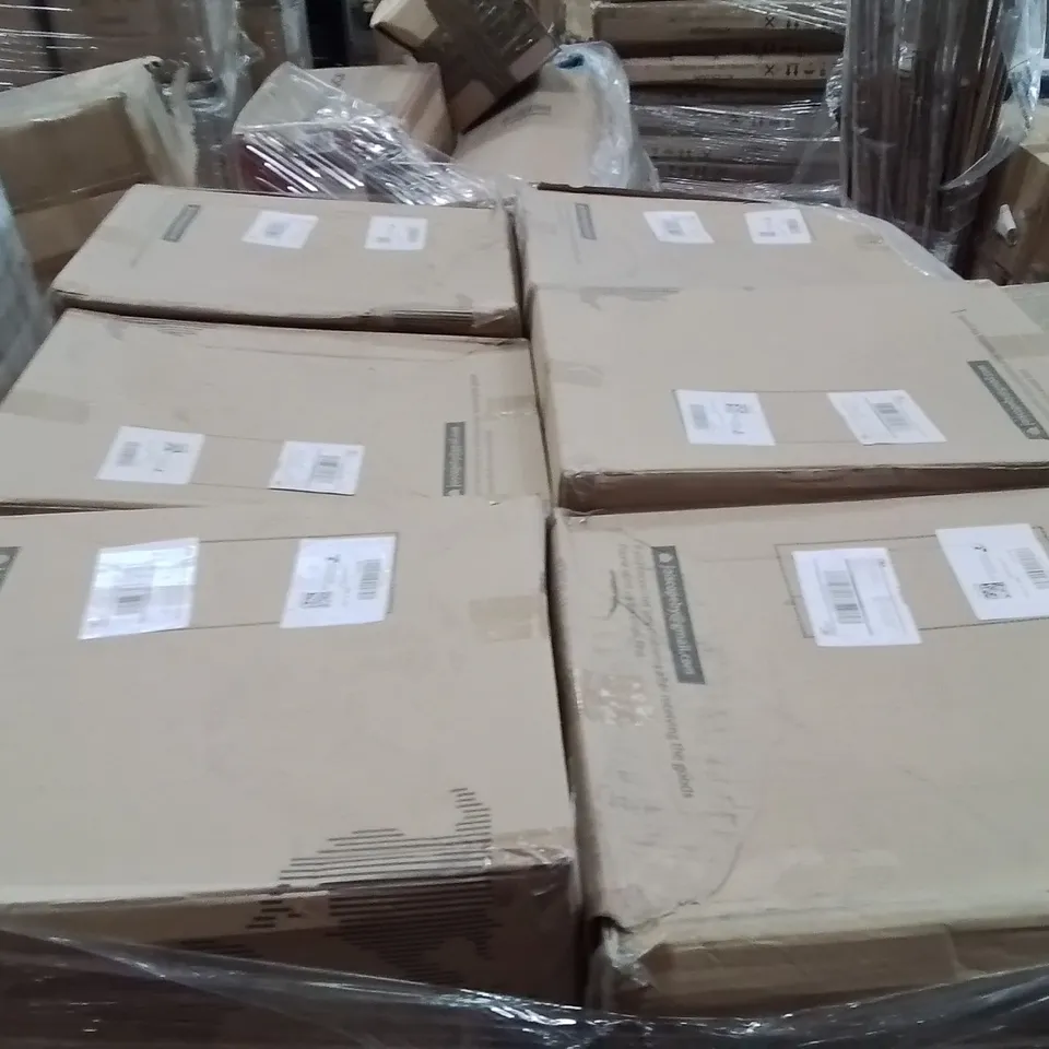 PALLET CONTAINING LARGE QUANTITY OF METAL STACKABLE SHELVING UNITS
