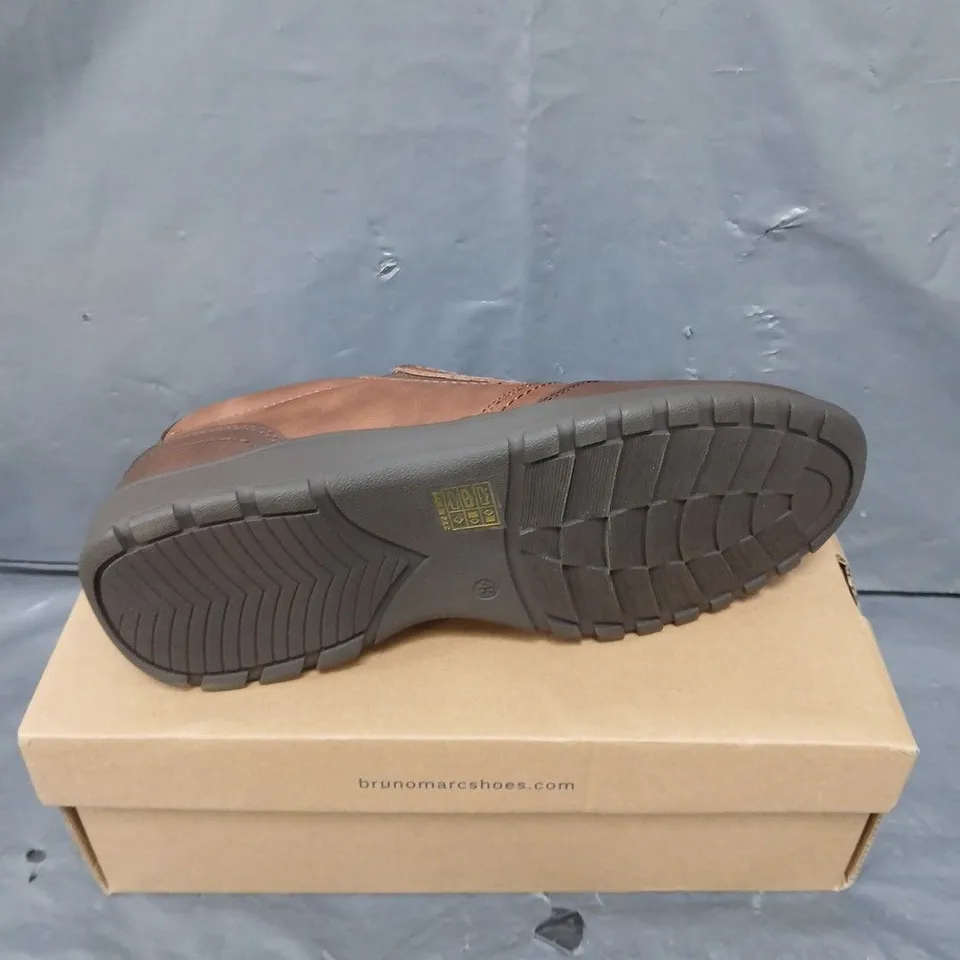 BOXED PAIR OF BRUNO MARC SLIP ON SHOES IN BROWN - 8.5