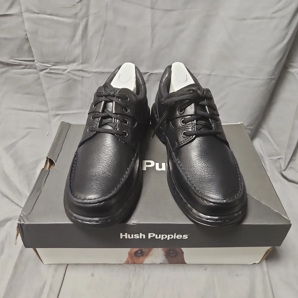 BOXED HUSH PUPPIES RANDALL II BLACK LEATHER SHOES – UK 7