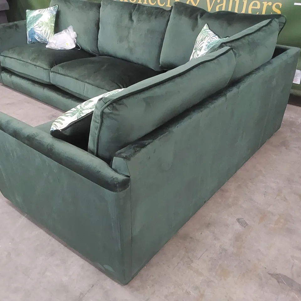 DESIGNER PASHA GREEN VELVET UPHOLSTERED CORNER SOFA 