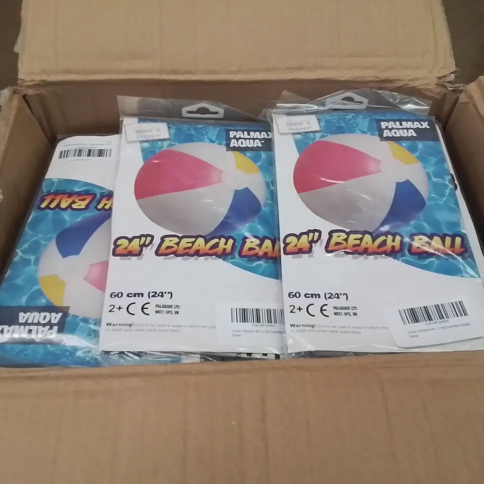BOX CONTAINING LARGE AMOUNT OF BRAND NEW 24" INFLATABLE BEECH BALLS
