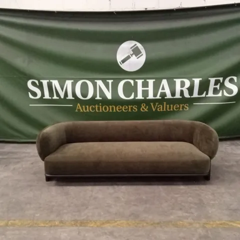 DANETTI FLORENCE OLIVE GREEN CHENILLE WITH DARK WOOD 3 SEATER SOFA