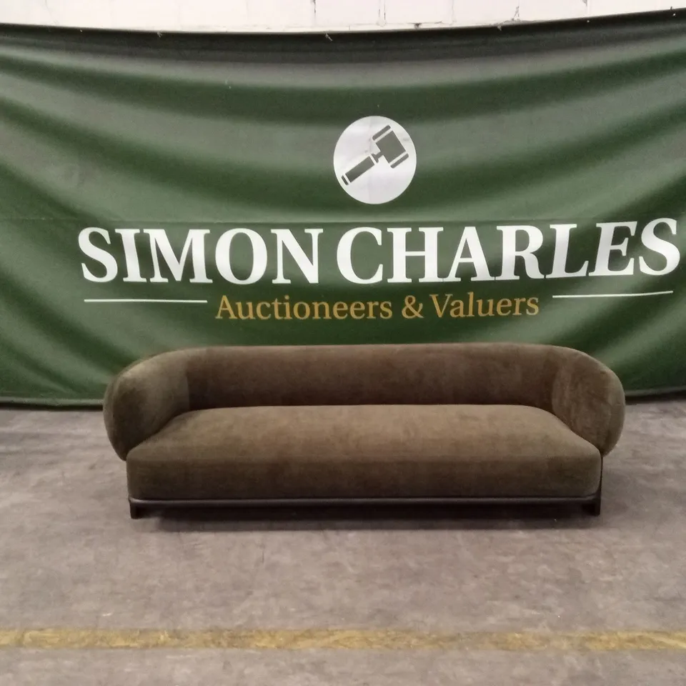 DANETTI FLORENCE OLIVE GREEN CHENILLE WITH DARK WOOD 3 SEATER SOFA RRP £1429