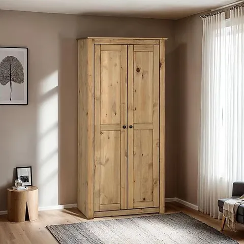BOXED PANAMA WAXED PINE FINISH 2 DOOR WARDROBE (2 BOXES)