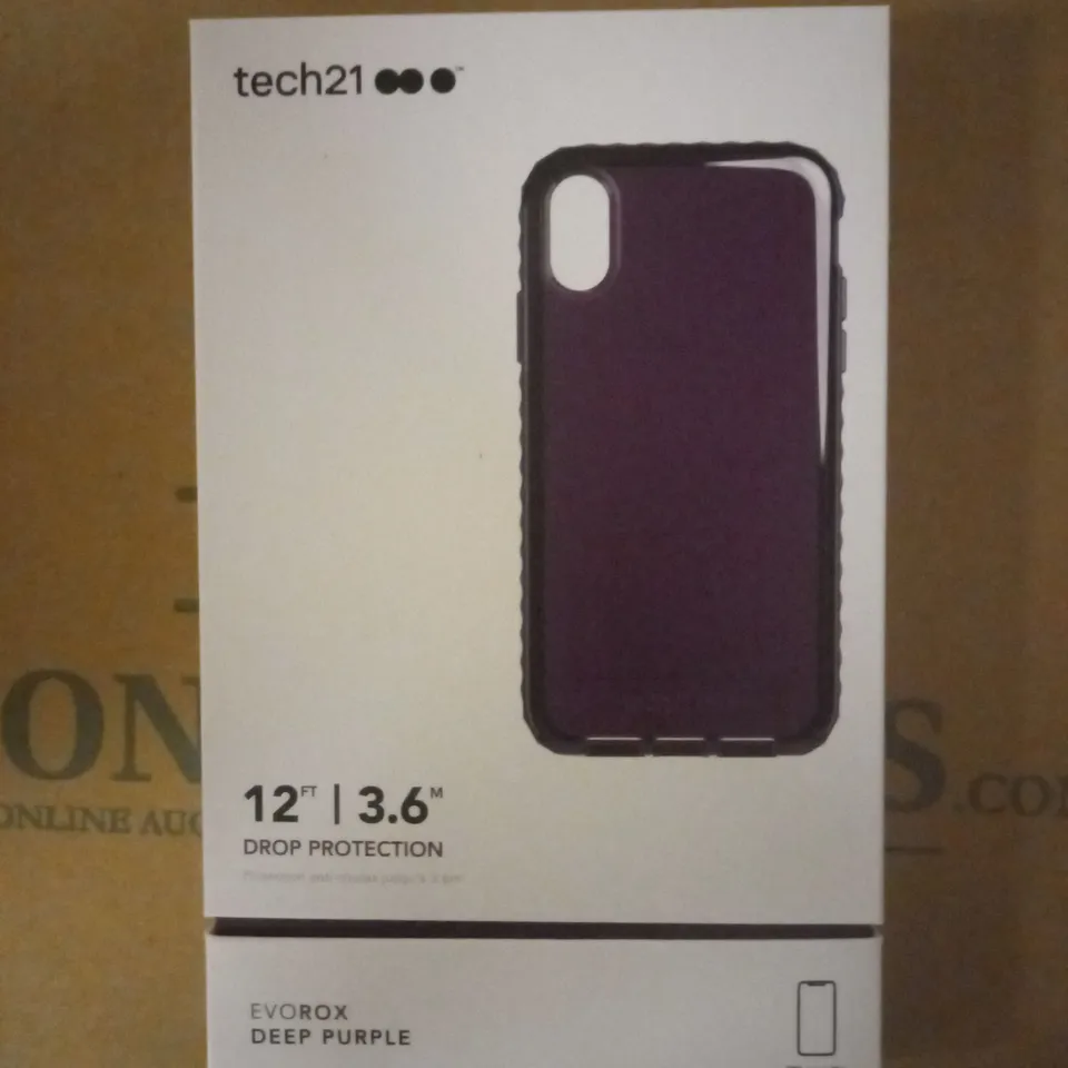 LOT OF APPROXIMATELY 100 BRAND NEW BOXED TECH 21 CASE WITH 12FT DROP PROTECTION FOR IPHONE XS T21-6847 DEEP PURPLE 