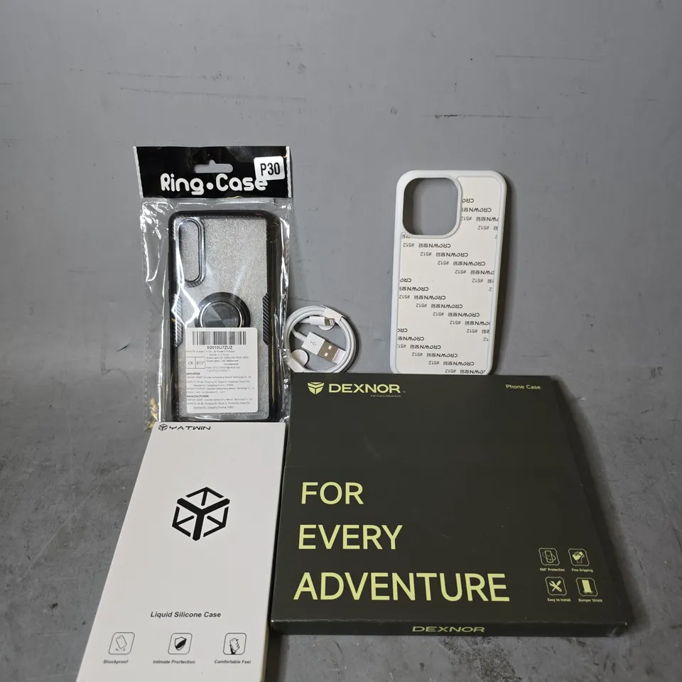 APPROXIMATELY 12 ASSORTED ITEMS TO INCLUDE - PHONE CASES , LIGHTNING CABLE ETC