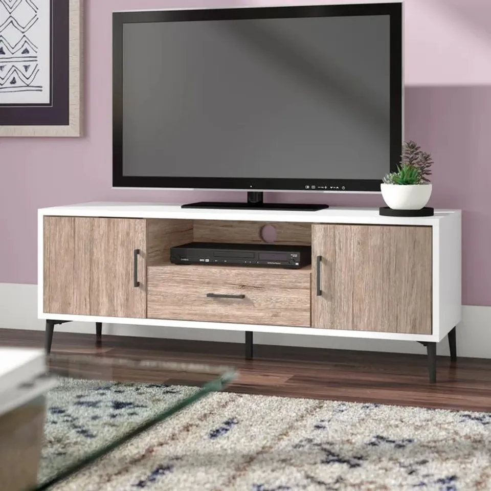 BOXED SPRINGHILL TV STAND FOR TVS UP TO 58" - WHITE/WOODGRAIN 