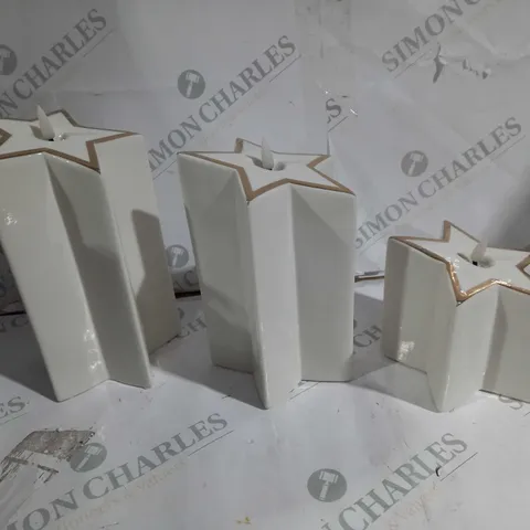 BOXED SET OF 3 PRE-LIT WHITE STAR CANDLES 