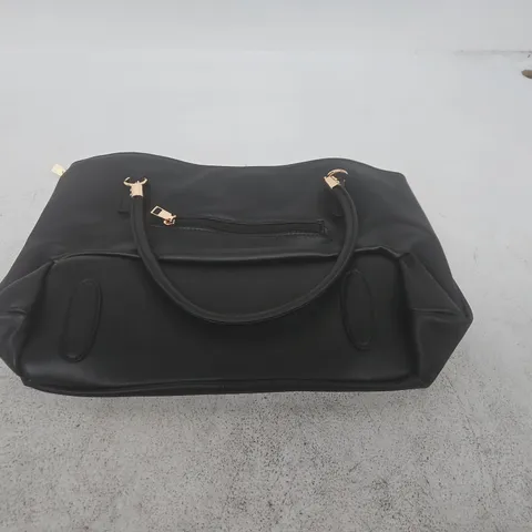 BLACK HANDBAG WITH GOLD-TONE HARDWARE AND TOP HANDLES