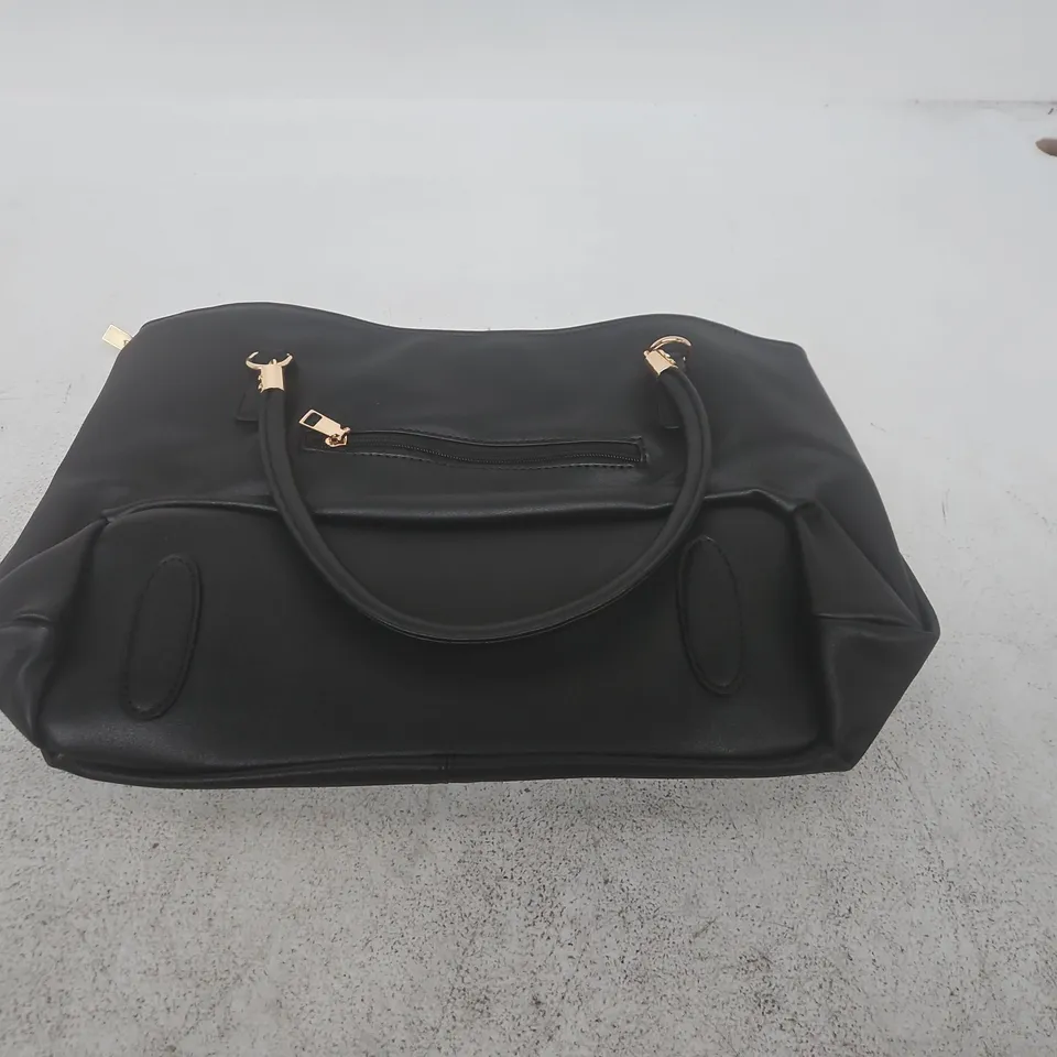 BLACK HANDBAG WITH GOLD-TONE HARDWARE AND TOP HANDLES